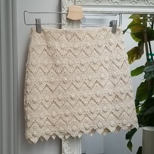 English Rose Lace Pearl Skirt in Cream